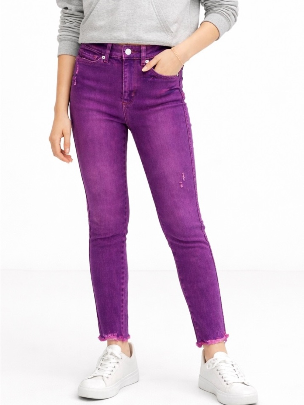 GAP High Rise Jeggings Purple Distressed Raw Hem Size 10”